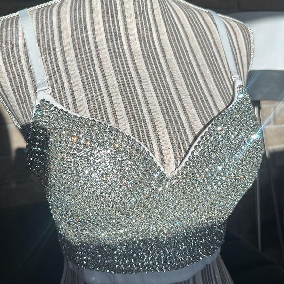 Women's Handmade Rhinestone Diamond Push up Bustier Crop Top Sexy Punk Corset - Picture 8 of 9